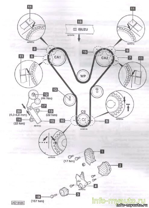 Замена ГРМ Isuzu Trooper 3,2 V6 24V Двигатель 6VD1, 6VE1